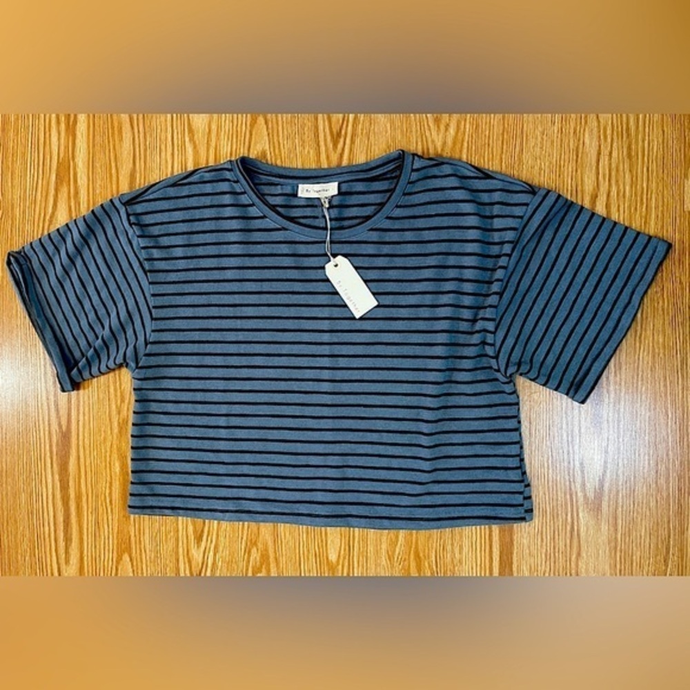 By Together Cropped Short Sleeve Striped Sweater - NWT
